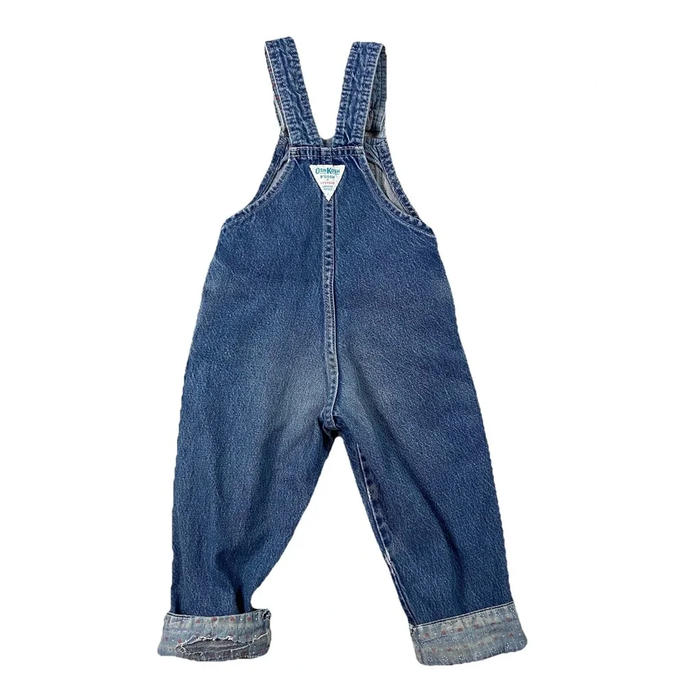 VTG Oshkosh B'gosh Vestbak Blue Denim Overalls Girl's 3T Hearts Farmcore Play